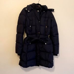 JCrew Puffer Navy Coat with Belt Size M-Tall